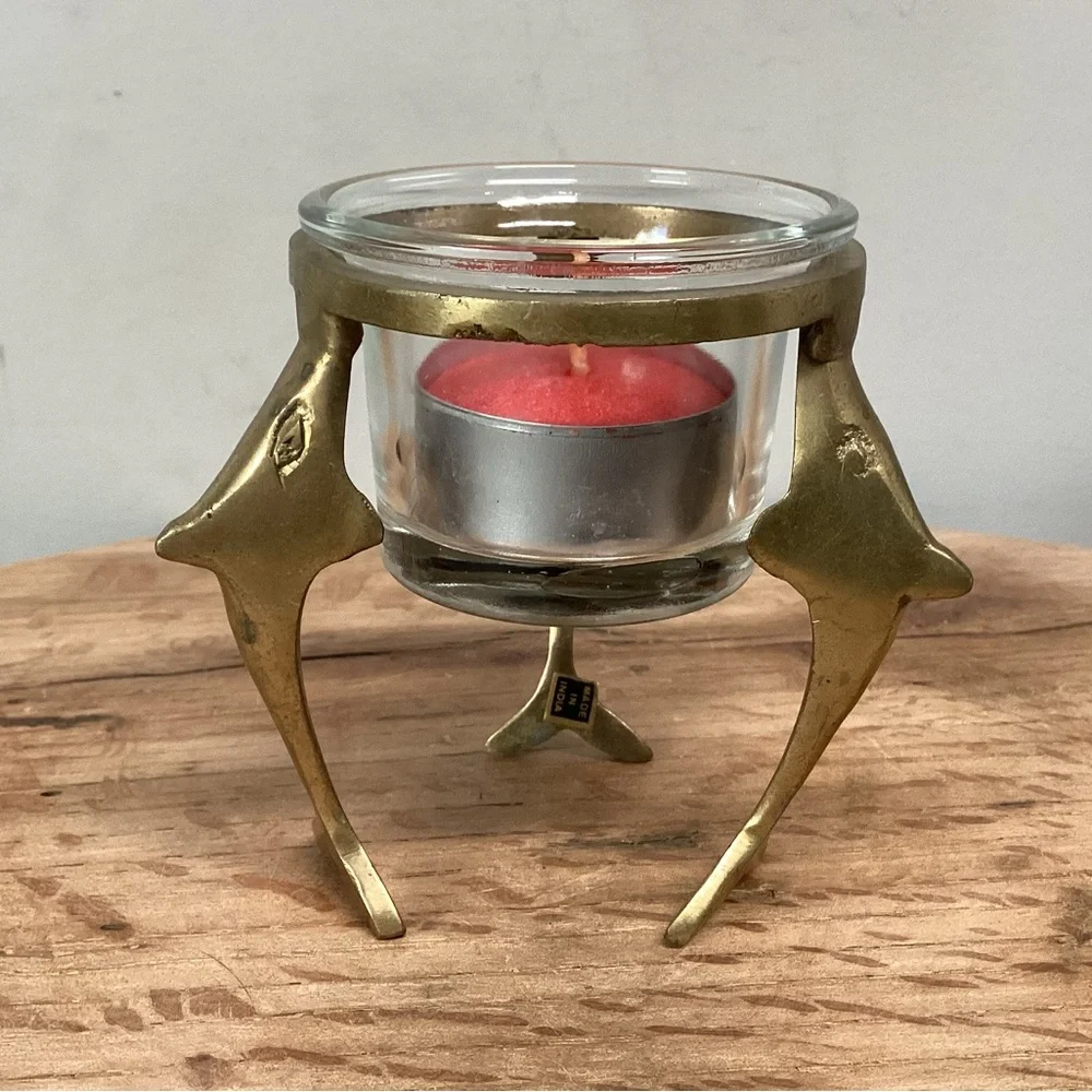 🟡 Vintage - Solid Brass Tea Light / Votive Candle Holder with Glass Insert